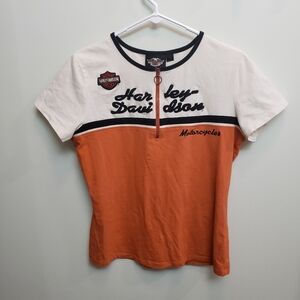 Harley-Davidson T-Shirt In Orange And Cream Size Large